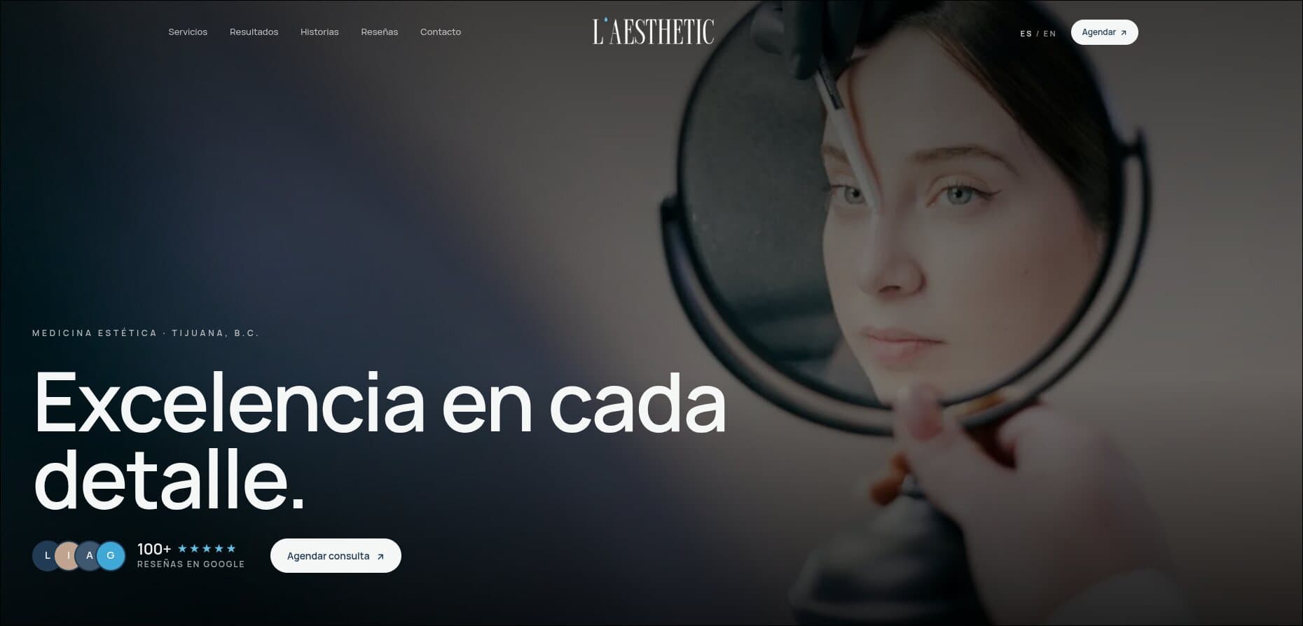Portada del sitio de L'Aesthetic Medical en escritorio